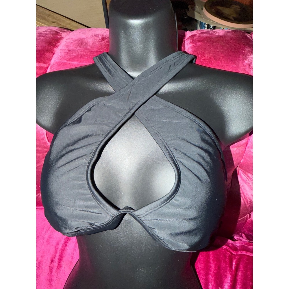 Adore Me Black Cross Front Halter Bikini Top Keyhole Swim WIN-SW-09796-TPI M